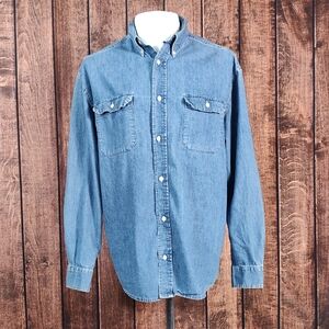 Vintage Old Navy Mens Blue Denim Button Down Collar Long Sleeve Shirt